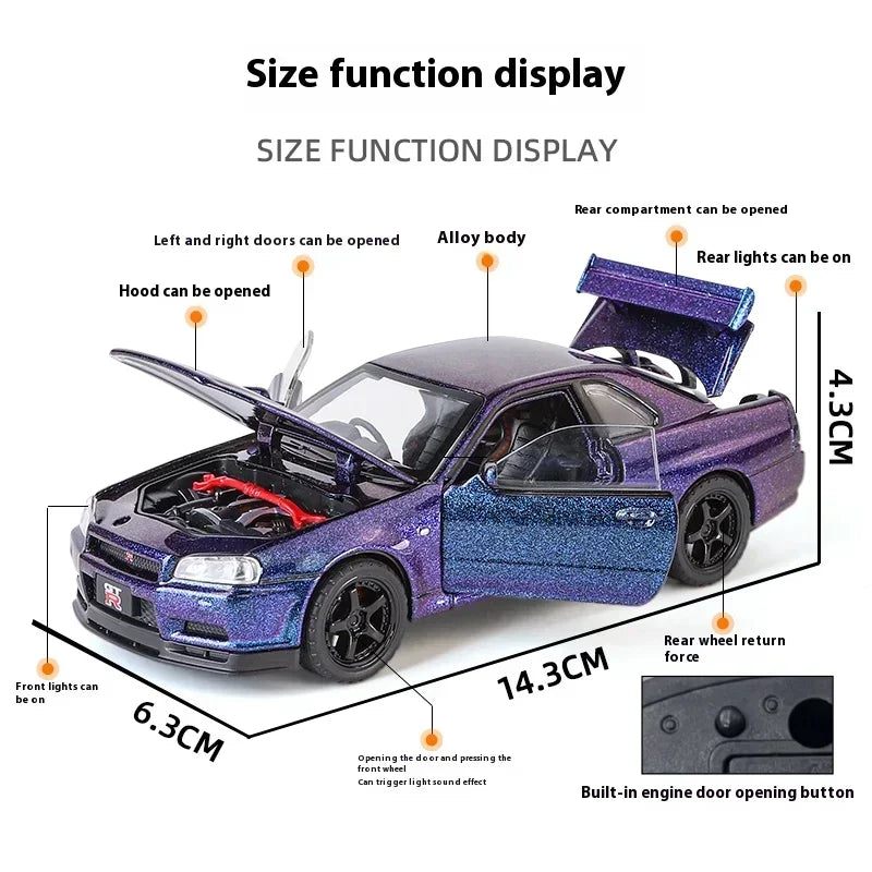 1:32 Nissan GTR R34 Skyline Diecast – JDM Legend